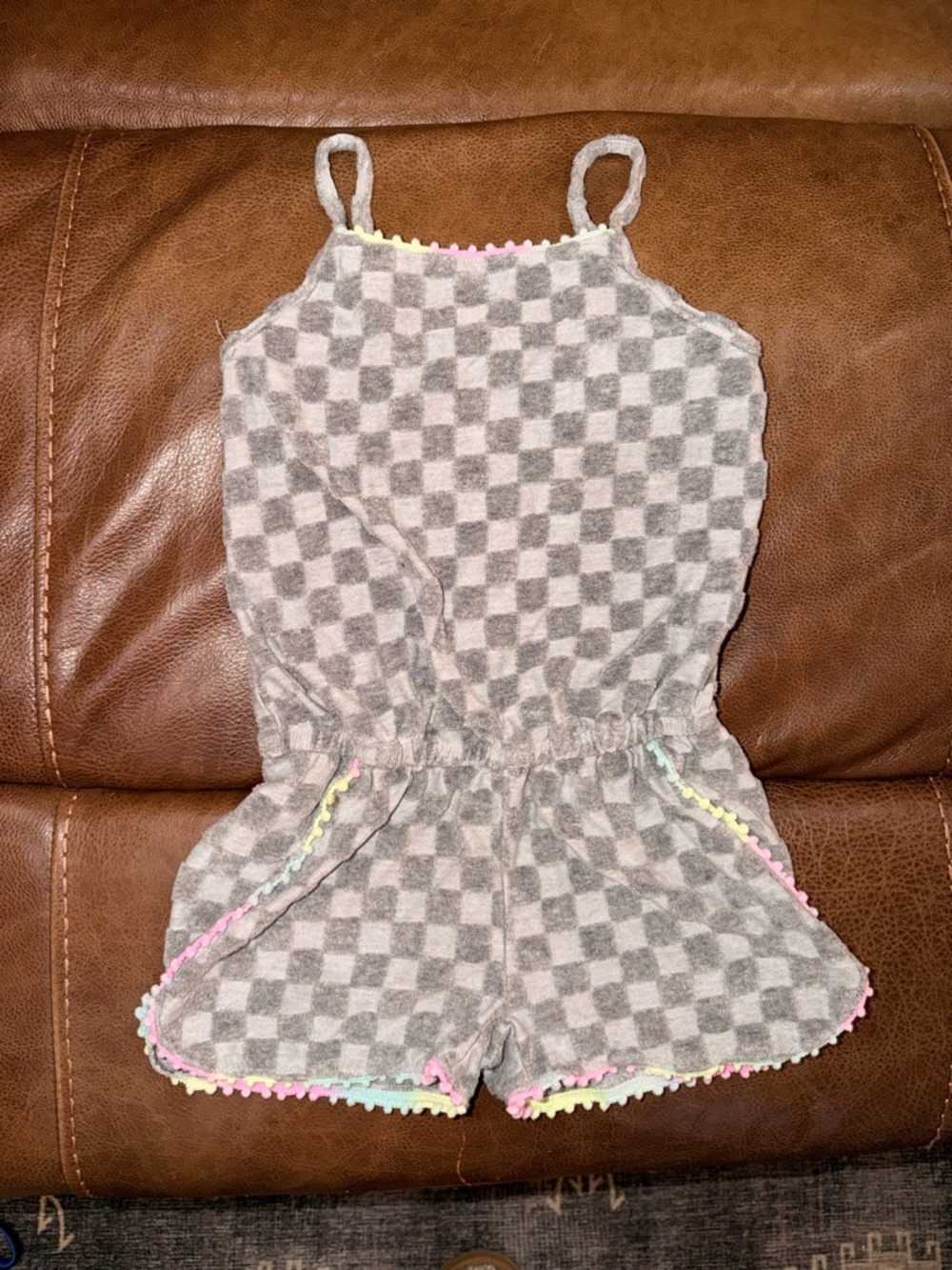 Appaman Girls' Gray Checkered swim cover  Romper with Pastel Trim